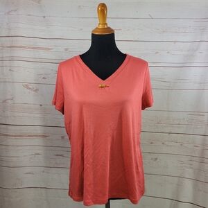 Talbots Petite Short Sleeve V- neck Burnt Orange Coral Top Size PXL